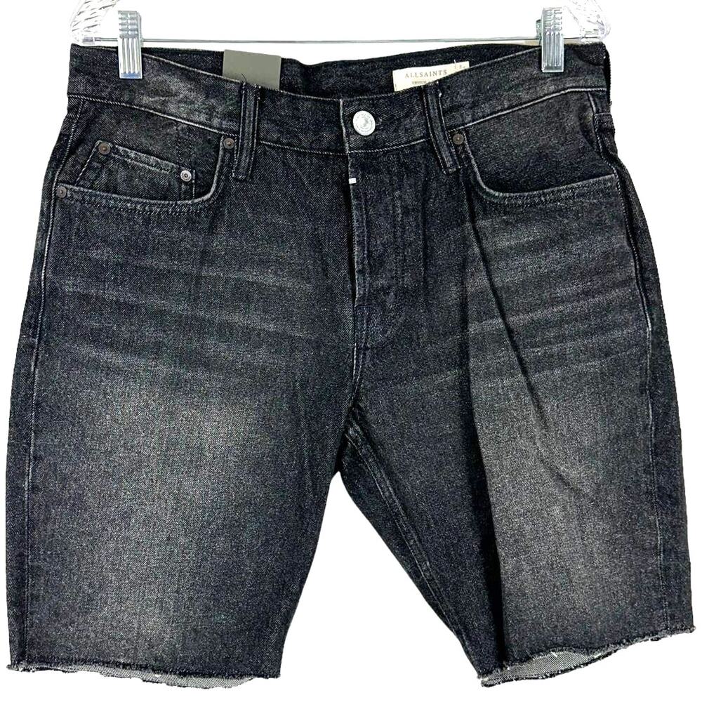 AllSaints NWT Switch Raw Hem Denim Shorts Washed Black Men's Size 31 Zip Fly